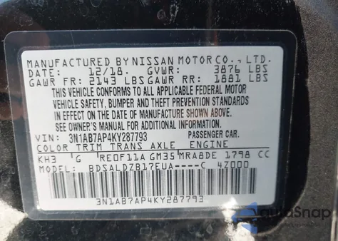 2019 Nissan Sentra Sv z USA, uszkodzony, nr VIN 3N1AB7AP4KY287793
